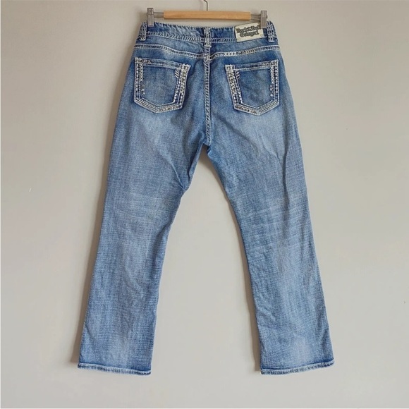 Rock & Roll Cowgirl Mid Rise Bootcut Jeans Sz 32 x 32 Bling Pocket - Picture 3 of 13